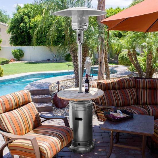 87" Tall Stainless Steel Outdoor Patio Heater with Wood Table