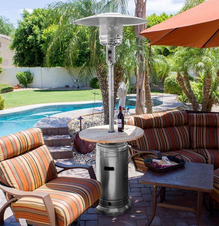 87″ Tall Stainless Steel Outdoor Patio Heater with Wood Table 1