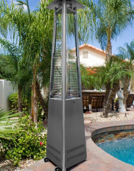 94" Tall Radiant Heat Glass Tube Patio Heater Commercial Triangle (Stainless Steel)