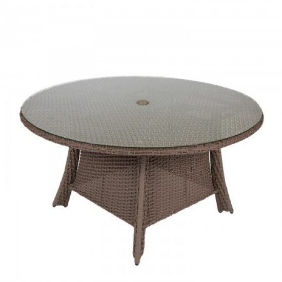 Augusta Woven 54" Round Dining Table With Glass Top