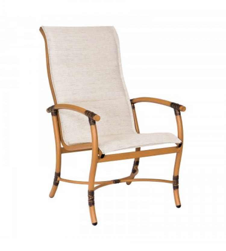 glade isle padded sling high back dining arm chair