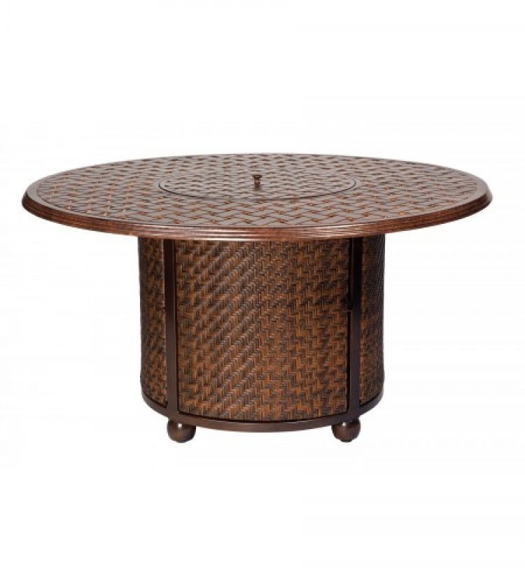 north shore fire woven table base with round thatch top