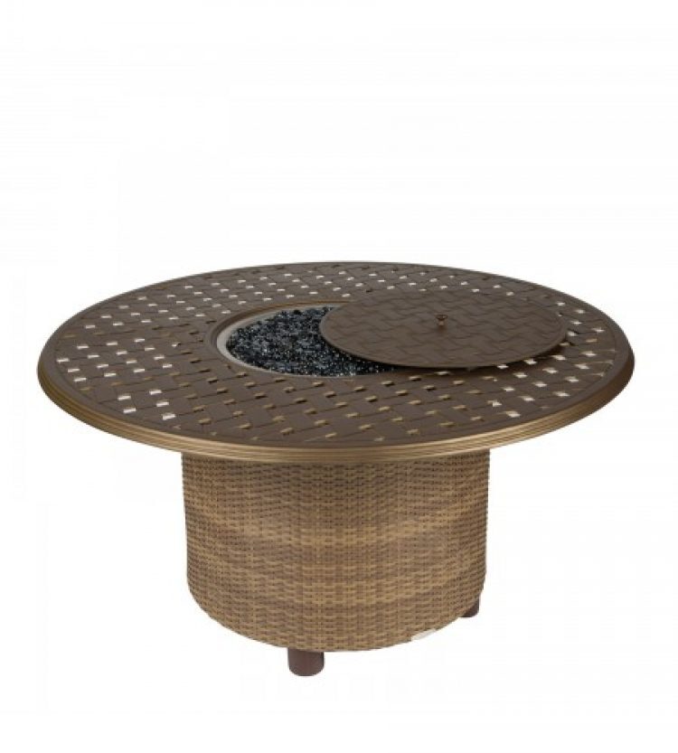 saddleback chat height fire table w 48 round thatch top