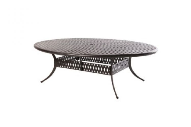 weave 100×70 oval egg dining table with umbrella hole antique fern