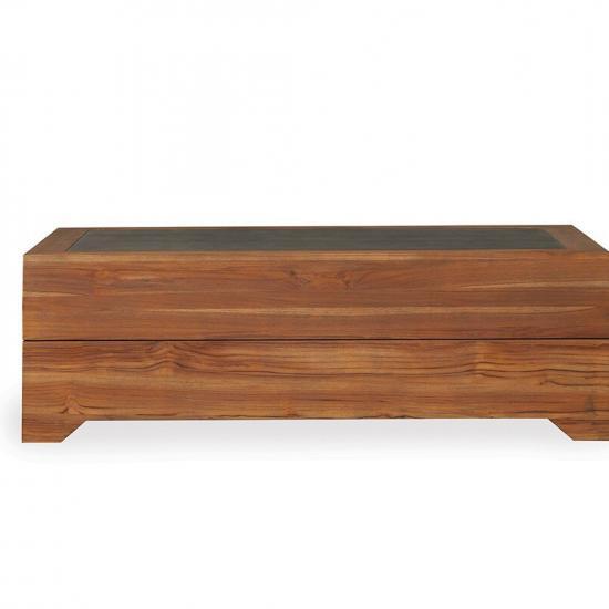 UNIVERSAL TEAK 54" RECTANGULAR COCKTAIL TABLE WITH FAUX CONCRETE TOP