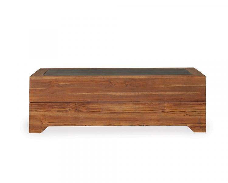 universal teak 54 rectangular cocktail table with faux concrete top
